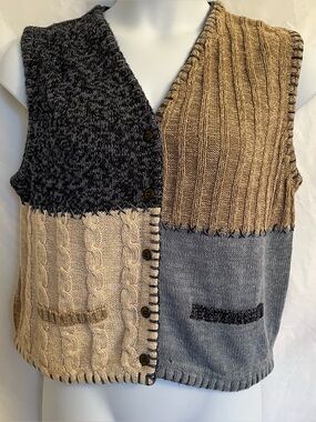 Christopher & Banks Vintage Patchwork Cable Knit Sweater Vest XL